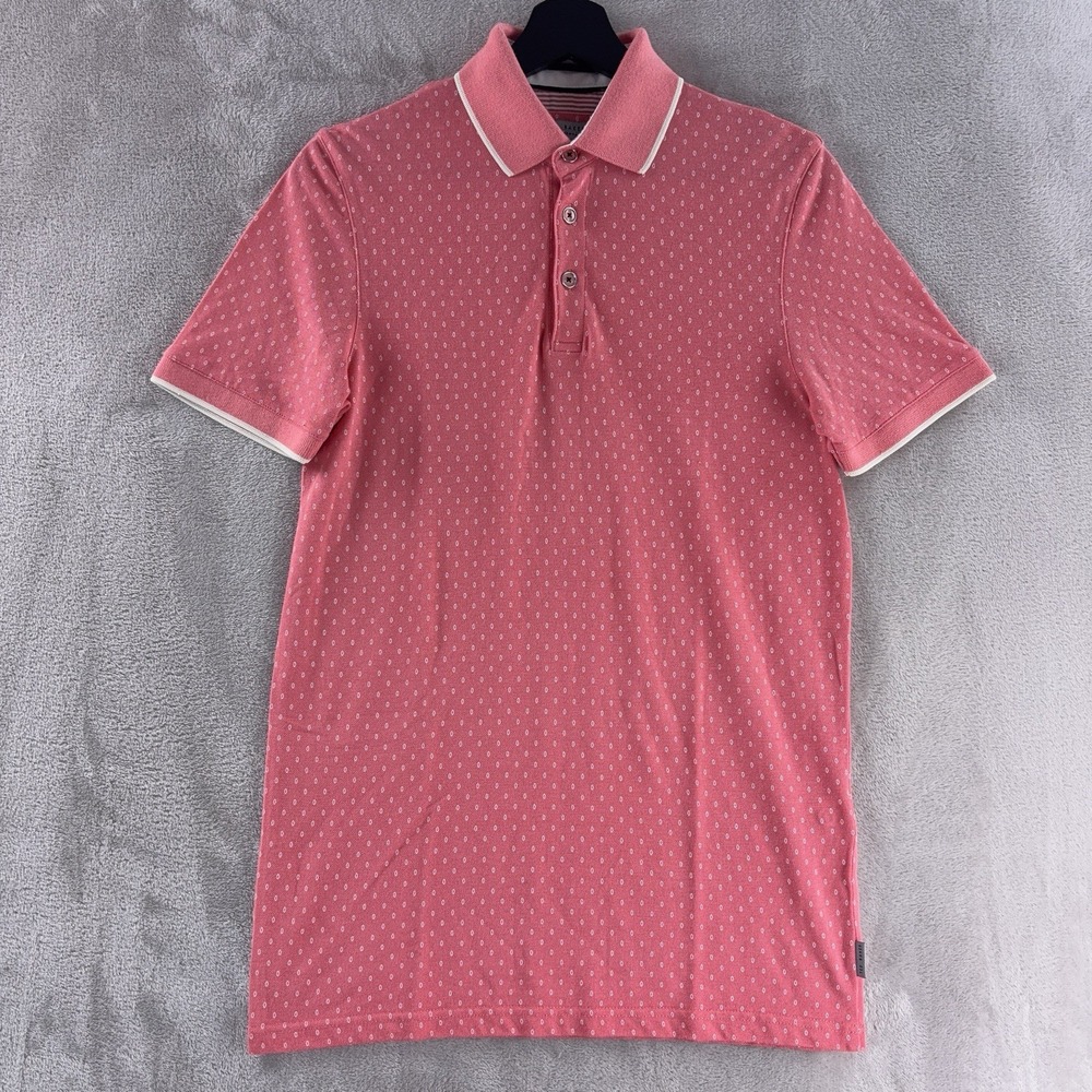 Ted Baker Polo Shirt Mens Size Small Pink Micro Print Short Sleeve Cotton - Picture 2 of 5